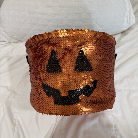 TM Kids Designs Orange Pumpkin - Canvas/ sequined Halloween Candy Basket - Picture 2 of 6